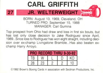 1992 Brown's #27 Carl Griffith Back