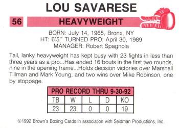 1992 Brown's #56 Lou Savarese Back