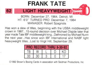1992 Brown's #62 Frank Tate Back