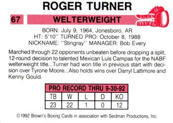 1992 Brown's #67 Roger Turner Back