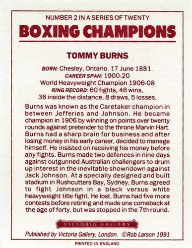 1991 Victoria Gallery Heavyweights (Red Back) #2 Tommy Burns Back