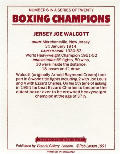 1991 Victoria Gallery Heavyweights (Red Back) #6 Jersey Joe Walcott Back