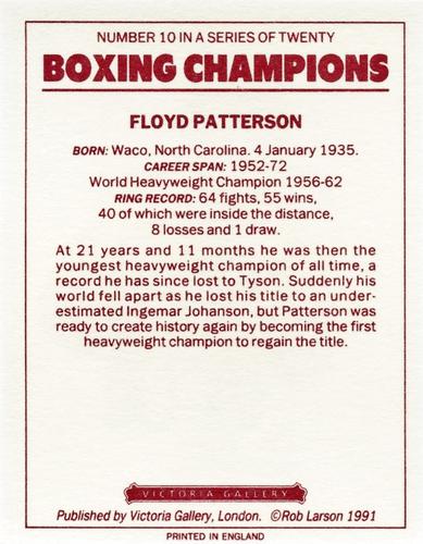 1991 Victoria Gallery Heavyweights (Red Back) #10 Floyd Patterson Back