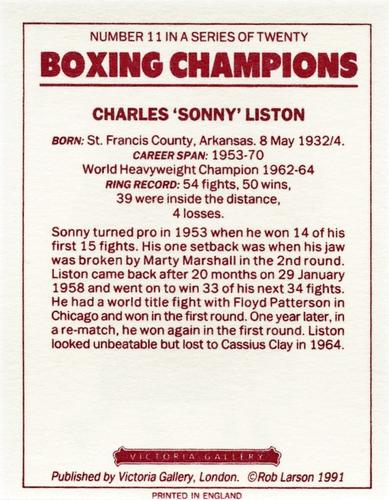 1991 Victoria Gallery Heavyweights (Red Back) #11 Sonny Liston Back