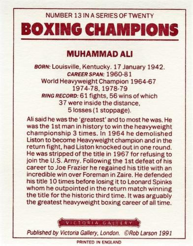 1991 Victoria Gallery Heavyweights (Red Back) #13 Muhammad Ali Back