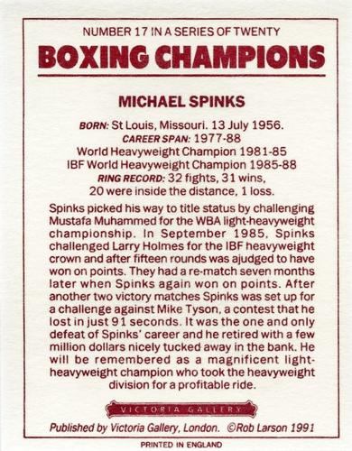 1991 Victoria Gallery Heavyweights (Red Back) #17 Michael Spinks Back