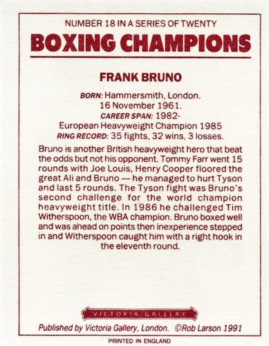 1991 Victoria Gallery Heavyweights (Red Back) #18 Frank Bruno Back