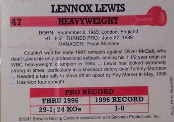 1997 Brown's #47 Lennox Lewis Back