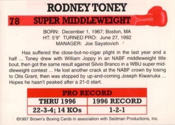 1997 Brown's #78 Rodney Toney Back