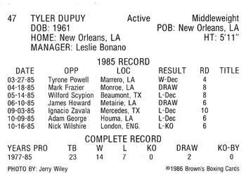 1986 Brown's #47 Tyler Dupuy Back