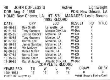 1986 Brown's #48 John Duplessis Back