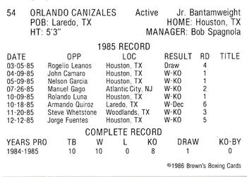 1986 Brown's #54 Orlando Canizales Back