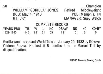 1986 Brown's #58 Gorilla Jones Back