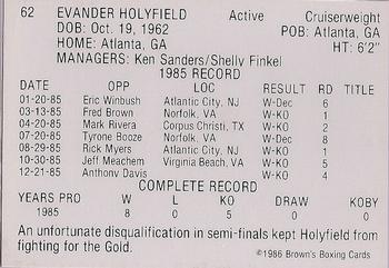1986 Brown's #62 Evander Holyfield Back