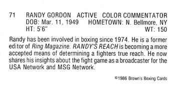 1986 Brown's Red Border #71 Randy Gordon Back