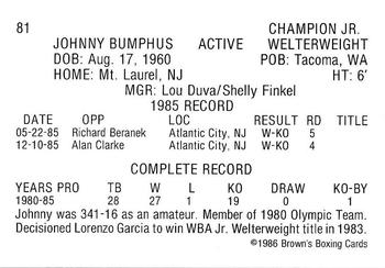 1986 Brown's Red Border #81 Johnny Bumphus Back