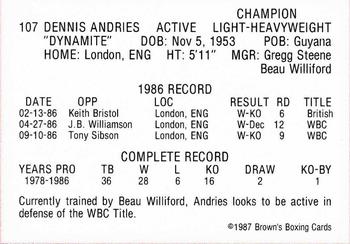 1987 Brown's Red Border #107 Dennis Andries Back
