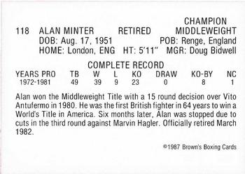1987 Brown's Red Border #118 Alan Minter Back