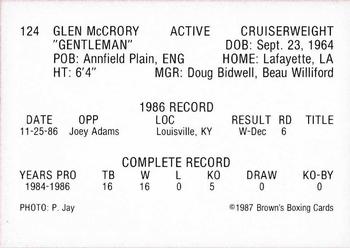 1987 Brown's Red Border #124 Glen McCrory Back