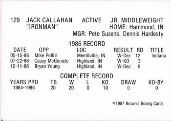 1987 Brown's Red Border #129 Jack Callahan Back