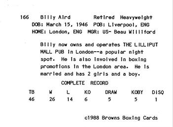 1988 Brown's #166 Billy Aird Back
