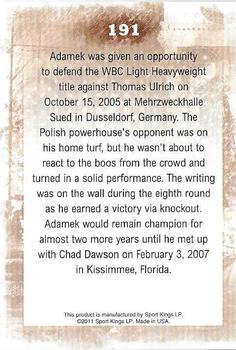 2011 Ringside Boxing Round Two #191 Tomasz Adamek Back
