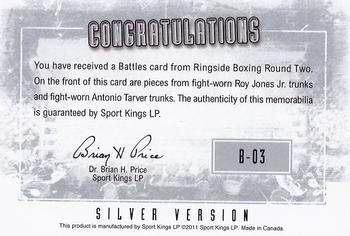 2011 Ringside Boxing Round Two - Battles Silver #B-03 Roy Jones Jr./Antonio Tarver Back