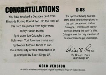 2011 Ringside Boxing Round Two - Decades Gold #D-08 Ricky Hatton/Joe Calzaghe/Yuri Foreman/Antonio Tarver Back
