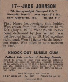 1948 Leaf Knock Out #17 Jack Johnson Back