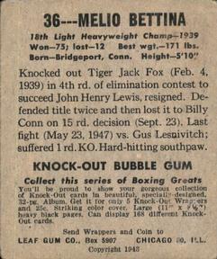 1948 Leaf Knock Out #36 Melio Bettina Back