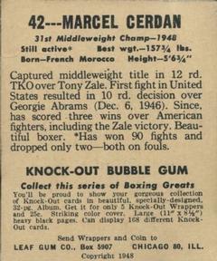 1948 Leaf Knock Out #42 Marcel Cerdan Back