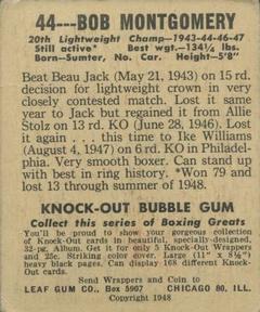 1948 Leaf Knock Out #44 Bob Montgomery Back