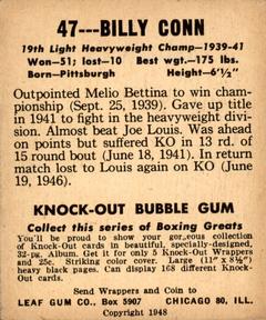 1948 Leaf Knock Out #47 Billy Conn Back