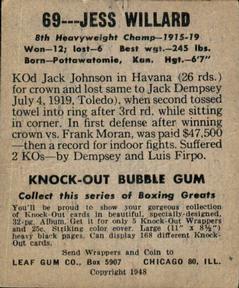 1948 Leaf Knock Out #69 Jess Willard Back