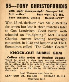 1948 Leaf Knock Out #95 Tony Christoforidis Back