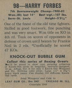 1948 Leaf Knock Out #98 Harry Forbes Back