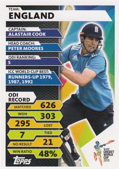 2015 Topps Cricket Attax ICC World Cup #150 Alastair Cook Back