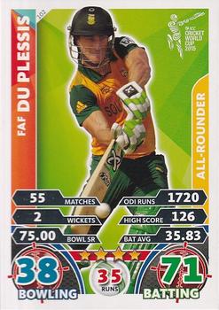 2015 Topps Cricket Attax ICC World Cup #102 Faf Du Plessis Front
