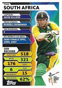 2015 Topps Cricket Attax ICC World Cup #156 AB de Villiers Back