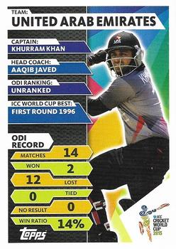 2015 Topps Cricket Attax ICC World Cup #158 Khurram Khan Back