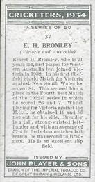 1934 Player's Cricketers #37 Ernest Bromley Back