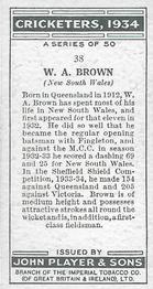 1934 Player's Cricketers #38 Bill Brown Back