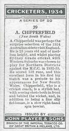 1934 Player's Cricketers #39 Arthur Chipperfield Back