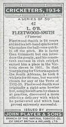 1934 Player's Cricketers #42 Chuck Fleetwood-Smith Back