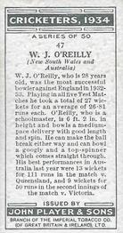 1934 Player's Cricketers #47 Bill O'Reilly Back