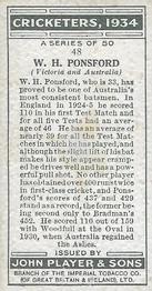 1934 Player's Cricketers #48 Bill Ponsford Back