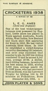 1938 Player's Cricketers #1 Les Ames Back