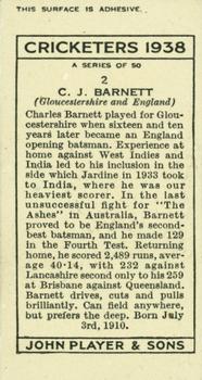 1938 Player's Cricketers #2 Charlie Barnett Back