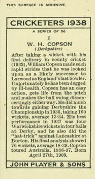 1938 Player's Cricketers #5 Bill Copson Back