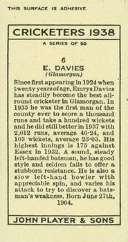 1938 Player's Cricketers #6 Emrys Davies Back